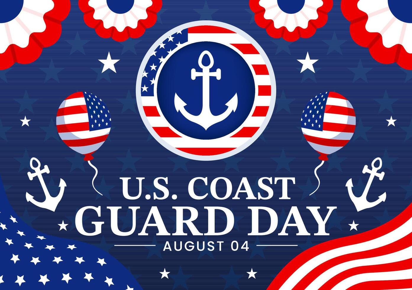 Unidos estados costa guarda dia ilustração em agosto 4 com americano acenando bandeira e navio dentro nacional feriado plano desenho animado fundo vetor