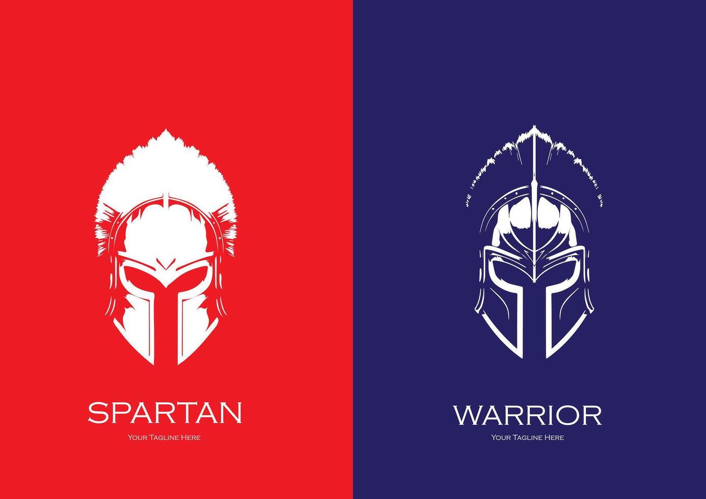 conjunto do guerreiros capacete logotipos com penas em vermelho e azul fundo vetor