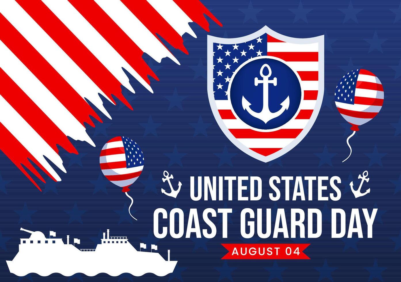 Unidos estados costa guarda dia ilustração em agosto 4 com americano acenando bandeira e navio dentro nacional feriado plano desenho animado fundo vetor