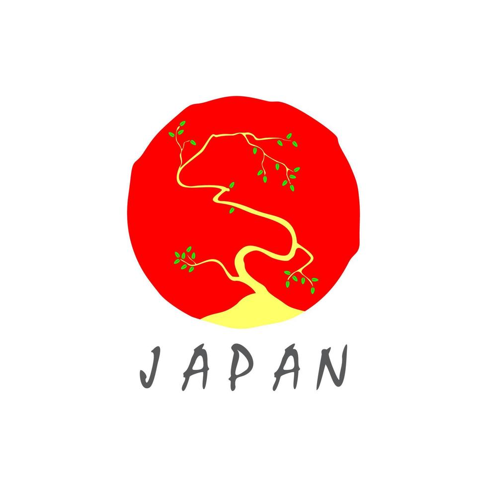 vetor de símbolo de simples sol, japão, bonsai, árvore, desenho, mão, desenhado