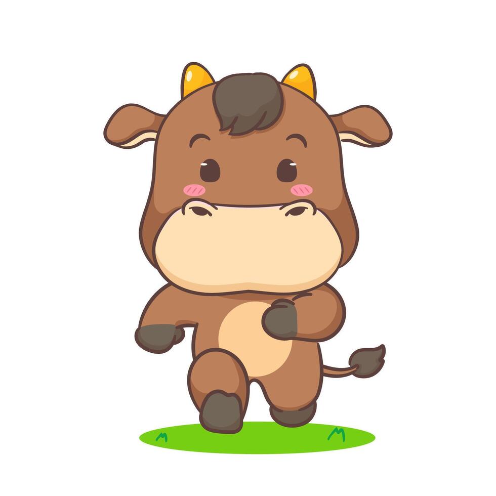 fofa búfalo vaca corrida desenho animado personagem. adorável kawaii animais conceito Projeto. mão desenhado estilo ilustração. isolado branco fundo. vetor