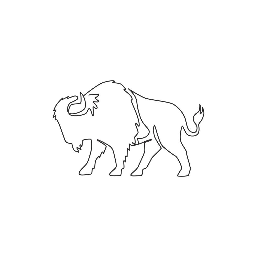 desenho de linha única contínua de elegância bisão americano para identidade do logotipo de empresa multinacional. conceito de mascote de touro de luxo para show matador. ilustração de design gráfico vetorial moderno de desenho de uma linha vetor