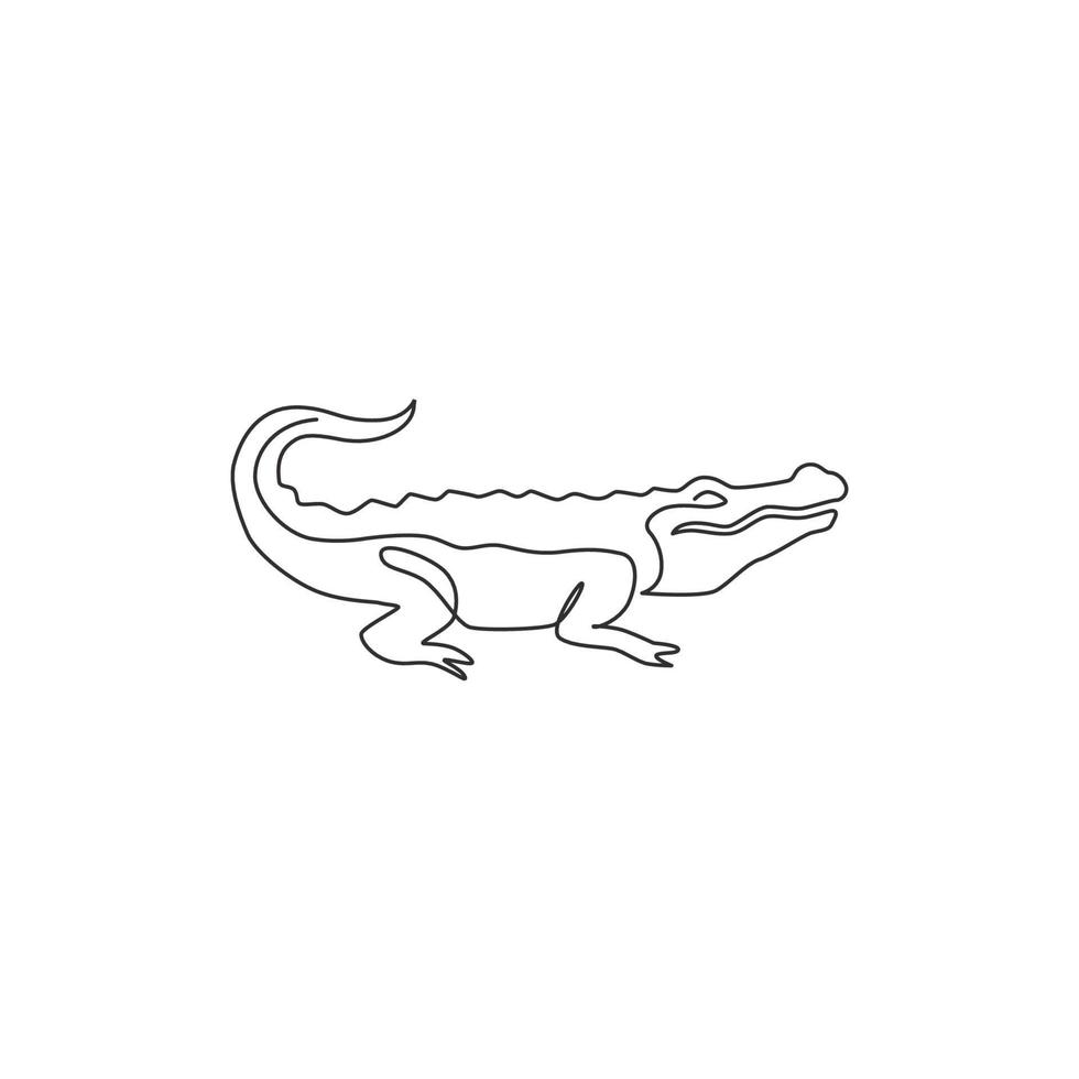 um único desenho de linha do jacaré do pântano do rio para a identidade do logotipo. conceito de crocodilo animal réptil assustador para o ícone do zoológico nacional. linha contínua moderna desenhar ilustração vetorial de design gráfico vetor