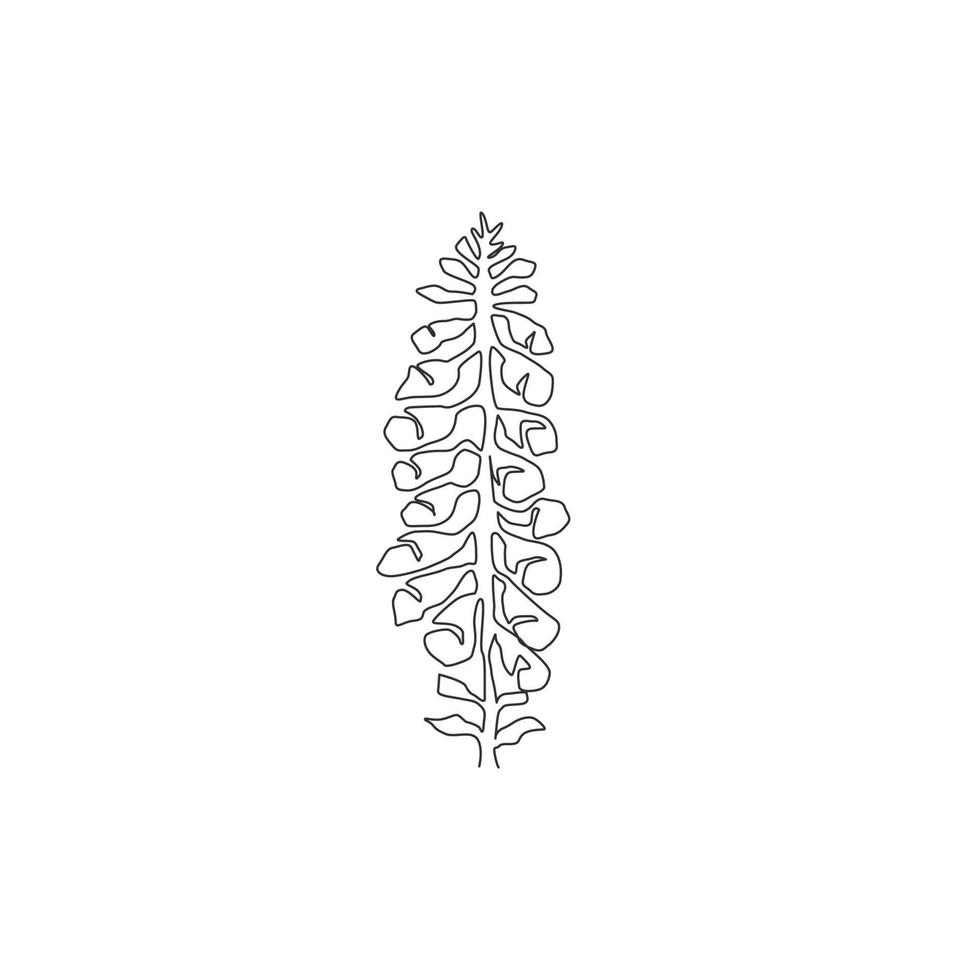 único desenho de uma linha dedaleira fresca de beleza para o logotipo do jardim. conceito decorativo de flor digitalis purpurea para impressão de arte de pôster de decoração de parede em casa. ilustração em vetor desenho moderno linha contínua