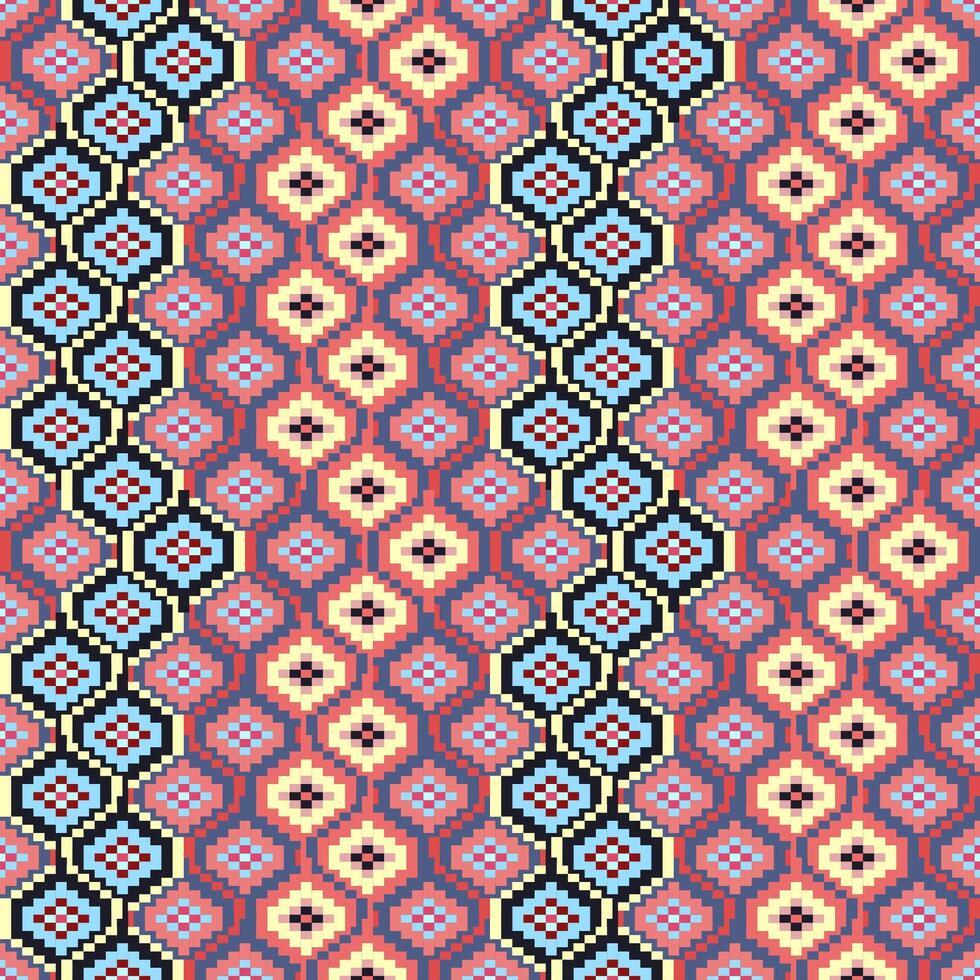 geométrico étnico oriental desatado padronizar. axtec estilo bordado floral pixel arte fundo Projeto para tecido, roupas, têxtil, lenço, papel de parede, mesa corredor, invólucro, imprimir, sarongue vetor
