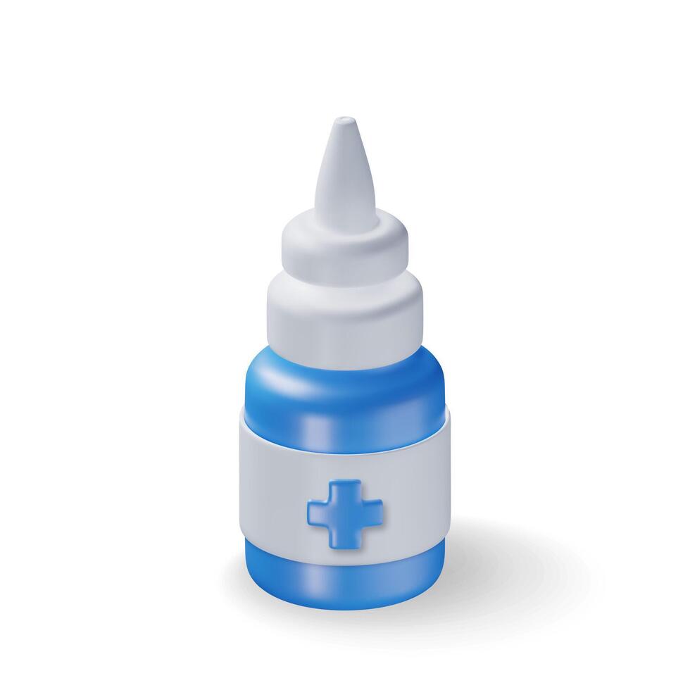 3d remédio spray garrafa isolado em branco. render oral spray dentro vidro pacote. aerossol para boca e garganta. médico medicamento, Vitamina, antibiótico. cuidados de saúde farmacia. vetor