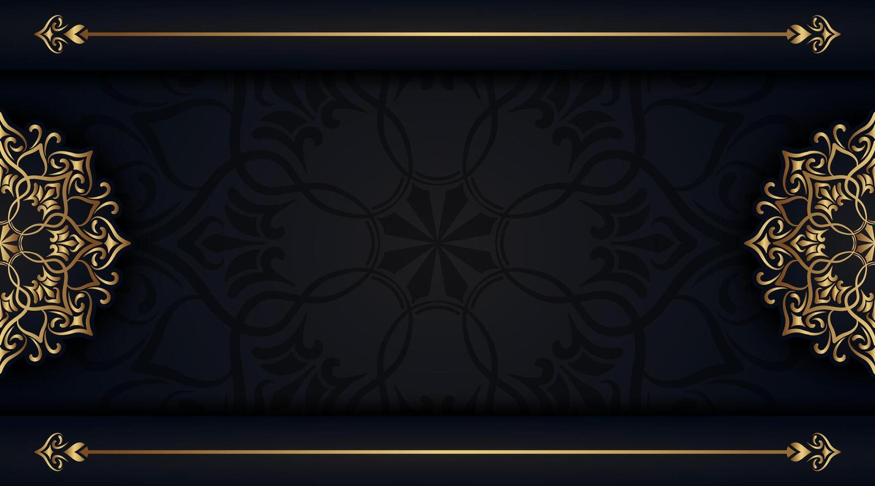 Preto luxo fundo com ouro mandala enfeites vetor