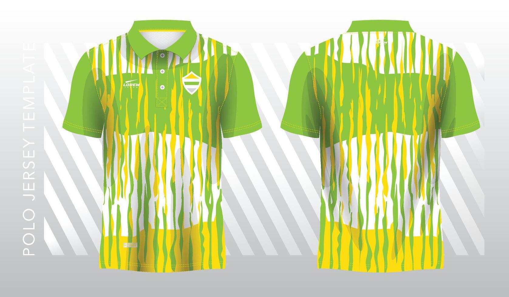 abstrato amarelo e verde pólo jérsei esporte. esporte uniforme dentro frente e costas visualizar. zombar acima para esporte clube. vetor