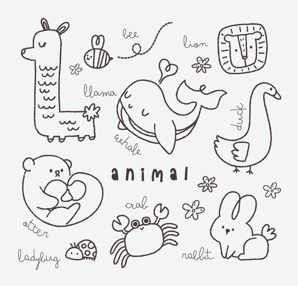 plano Projeto esboço fofa kawaii animal rabisco desenhando ilustração vetor