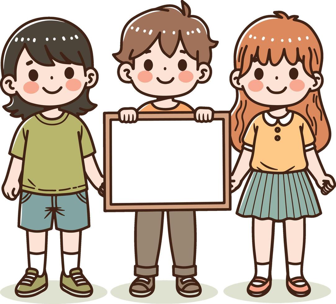 desenho animado crianças segurando placa ilustração vetor