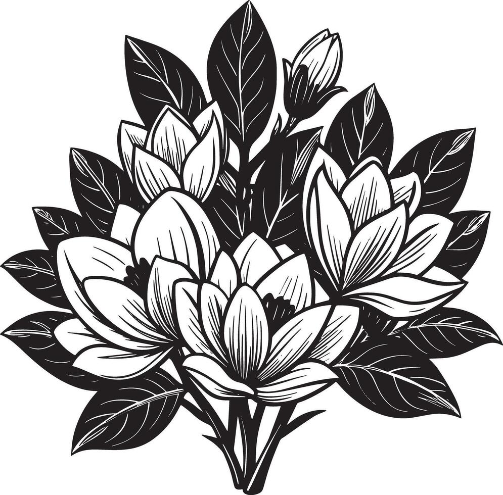 magnólia flor ramalhete Preto e branco flor vetor
