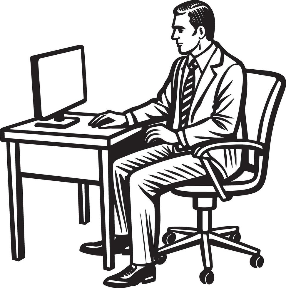 homem de negocios com computador portátil. ilustração em uma branco fundo vetor