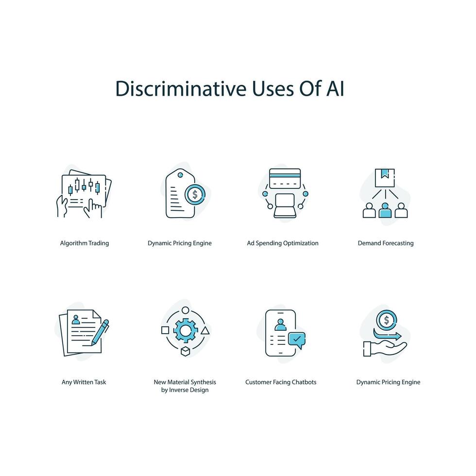 discriminativo usa do ai, ai ética, justo ai práticas, ícone conjunto vetor