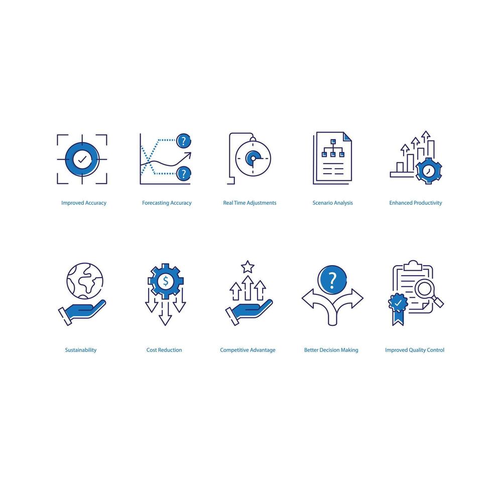 benefícios do ai Produção e planejamento ilustração ícone conjunto vetor