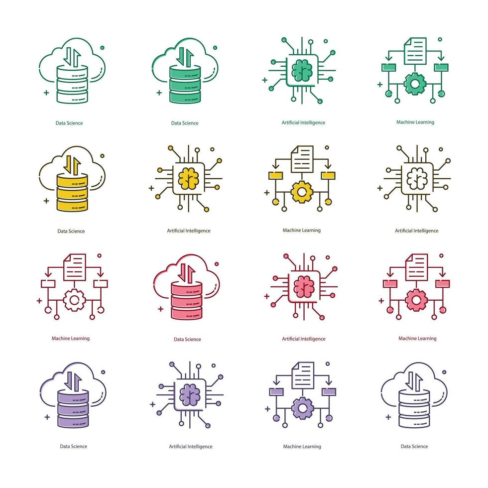 artificial inteligência, ai, máquina aprendizado, ml, dados Ciência ilustração ícone desenhos vetor