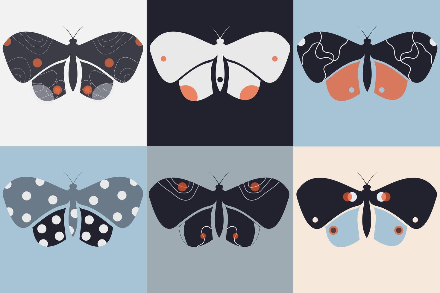borboleta definir. abstrato formas inseto Projeto. ilustração dentro pastel cores vetor