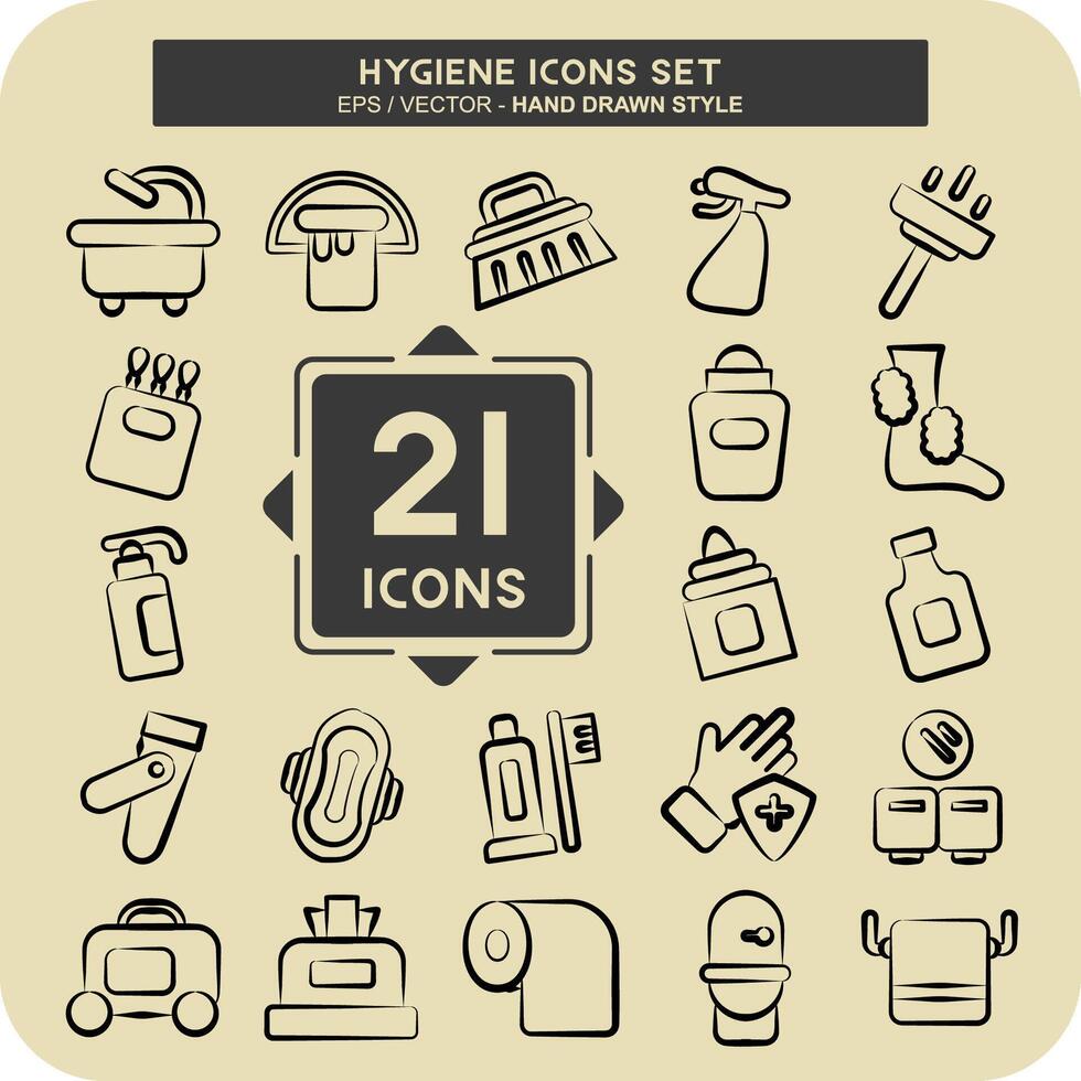ícone conjunto higiene. relacionado para limpeza símbolo. mão desenhado estilo. simples Projeto ilustração vetor