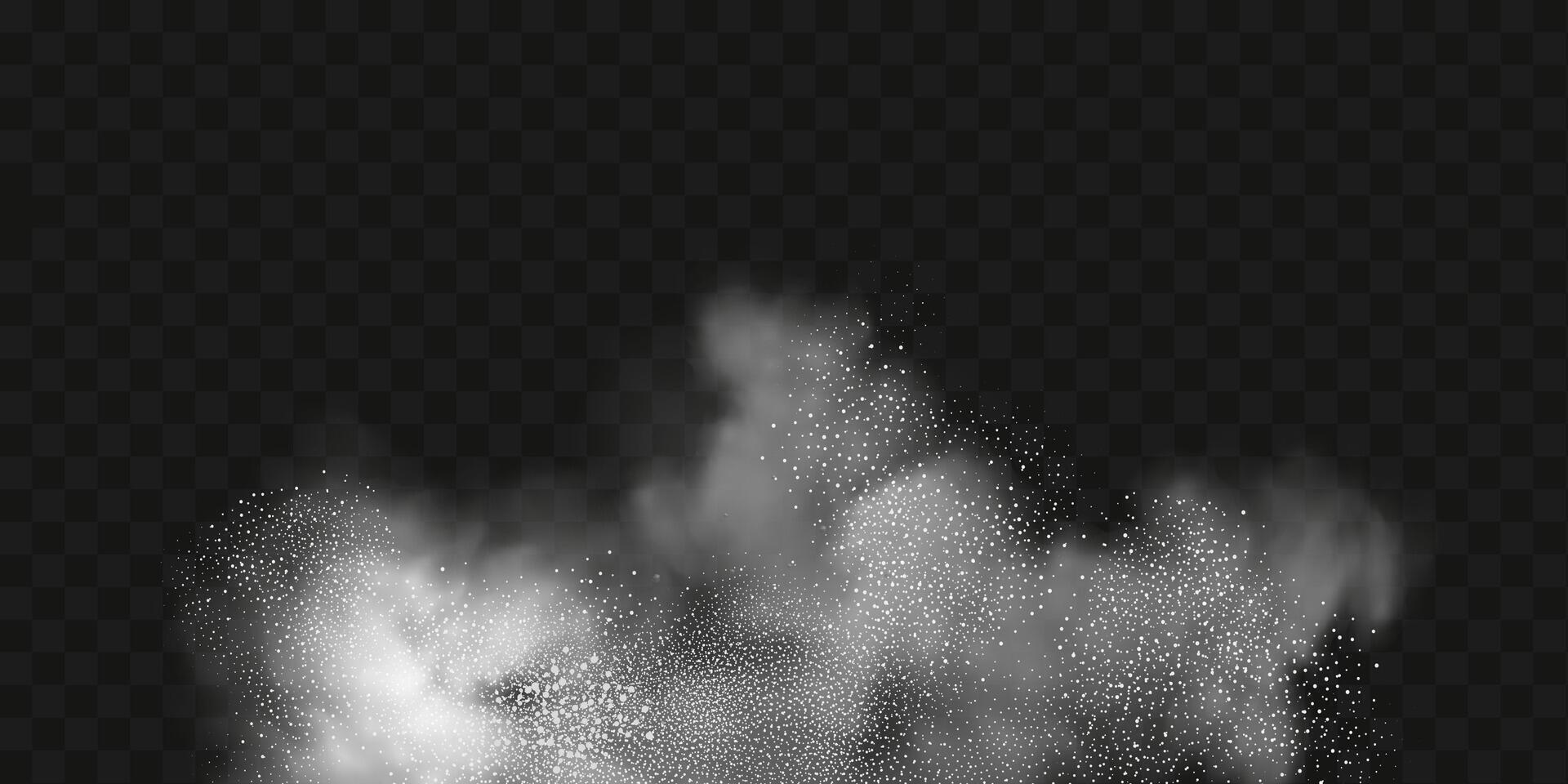 uma realista conjunto do branco nuvens do farinha, açúcar, lavando pó. a explosão do neve poeira dentro a ar. uma respingo do gelo cristais dentro uma branco nevasca nuvem. vetor