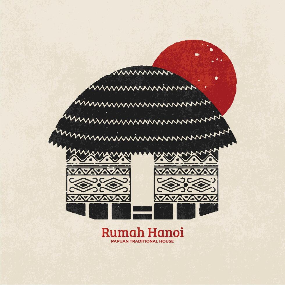 Hanói papua tradicional casa ícone ilustração Projeto mão desenhado vintage grunge geométrico. vetor