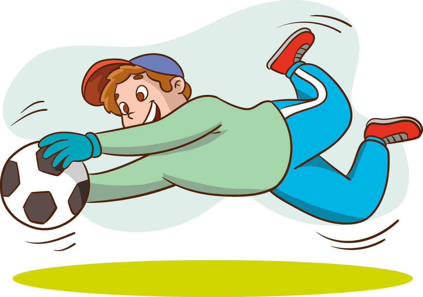 ilustração do feliz criança Garoto jogar futebol Como goleiro vetor