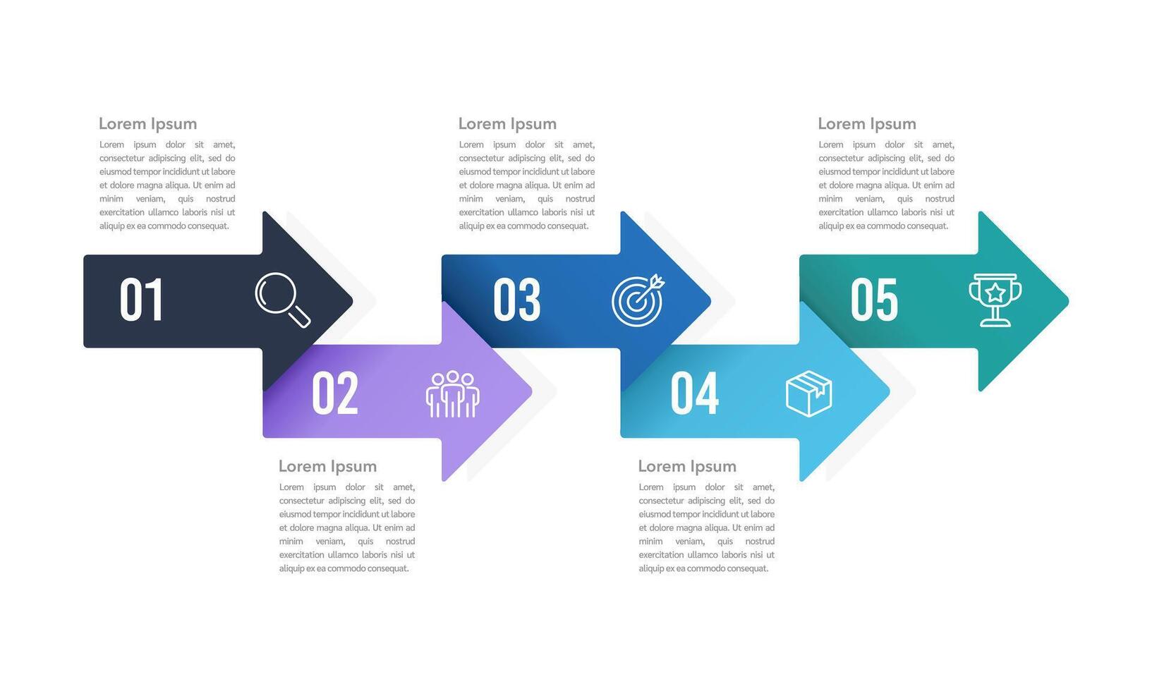 infográfico Setas; flechas Projeto 5 opções ou passos. vetor