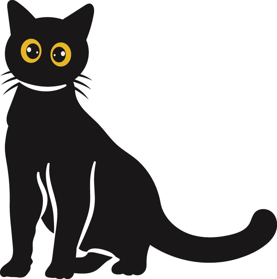 internacional gato dia silhueta com amarelo olhos. isolado desenho animado ilustração vetor