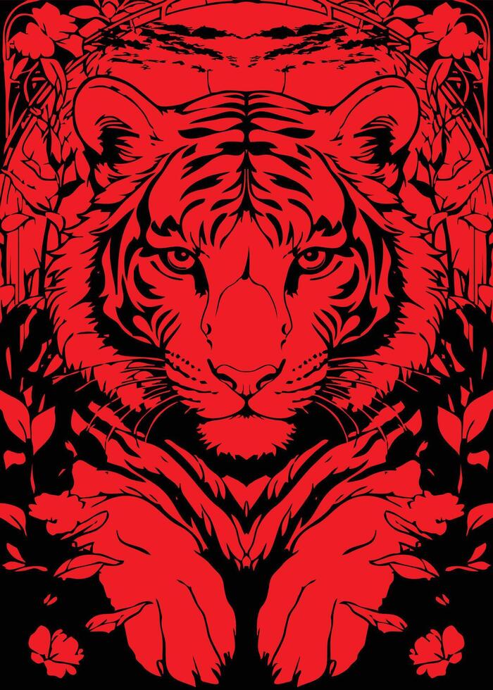 a fundo características vermelho abstrato listras, inspirado de tigre padrões e folhas vetor
