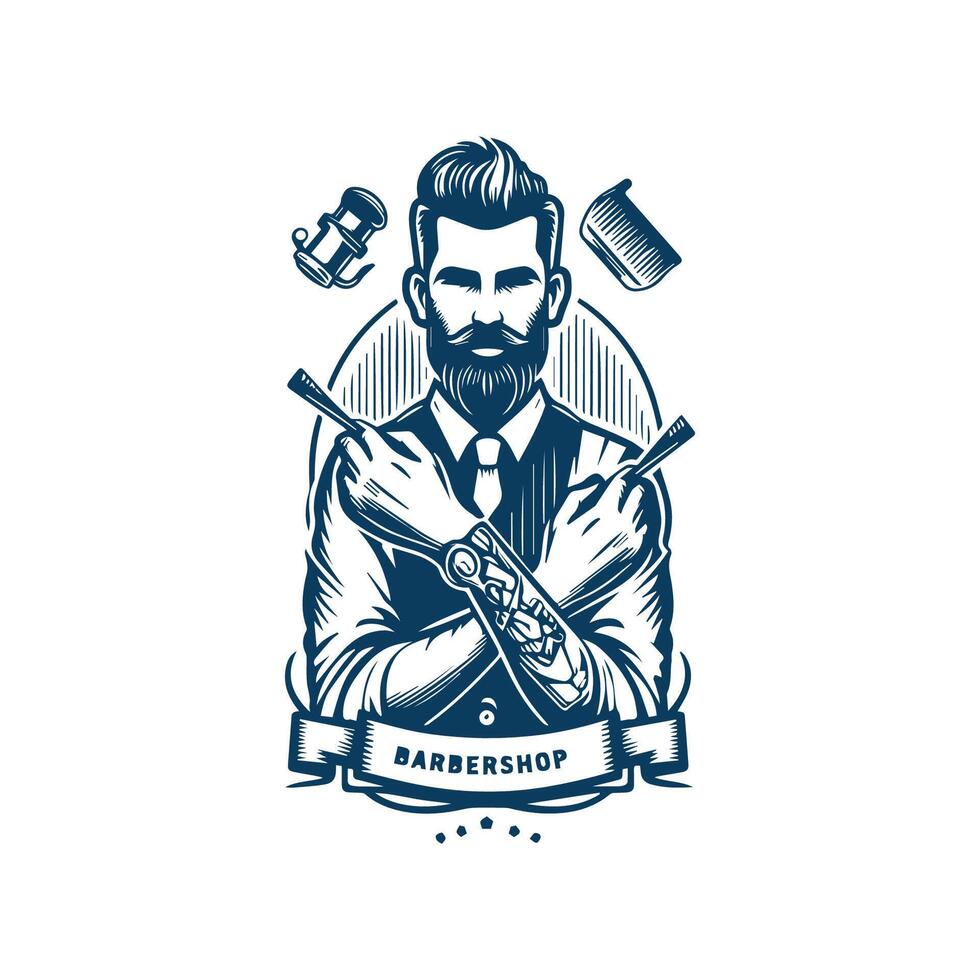 retro barbearia logotipo Projeto vetor