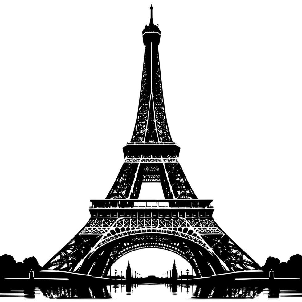 Preto e branco ilustração do a eiffel torre passeios turísticos dentro Paris vetor