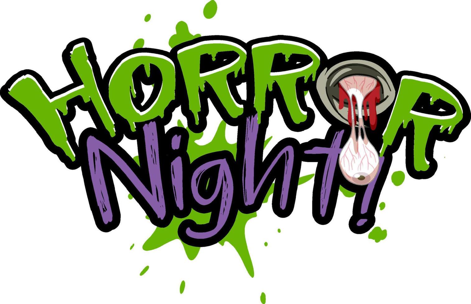 olho assustador no logotipo da palavra horror night vetor