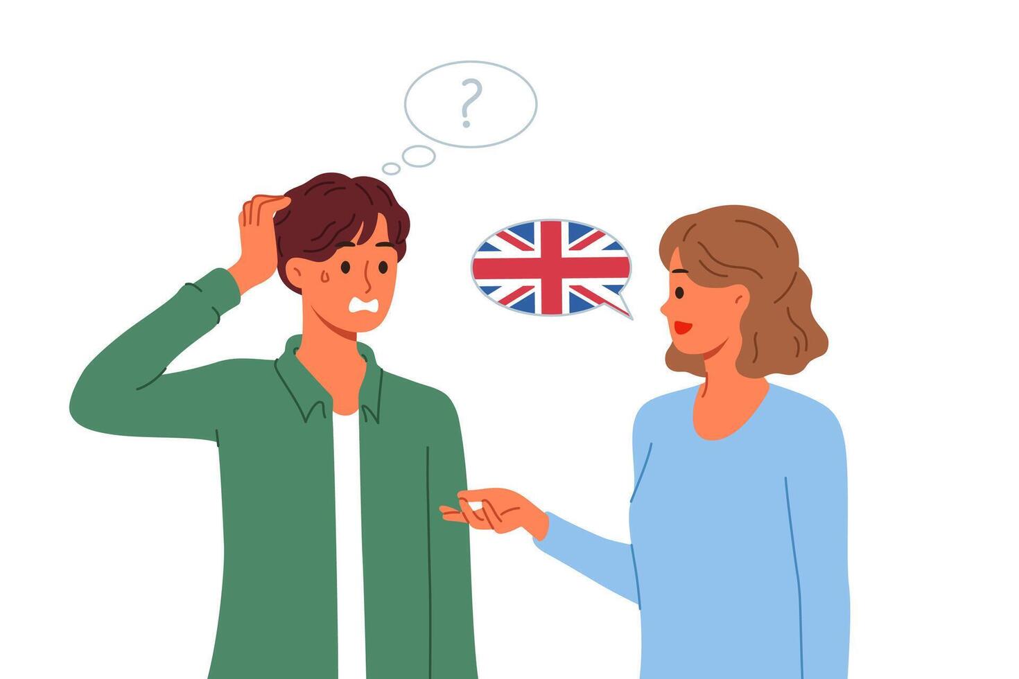 língua barreira para nativo Inglês caixas de som a partir de Reino Unido e nos quem ter problemas comunicando vetor