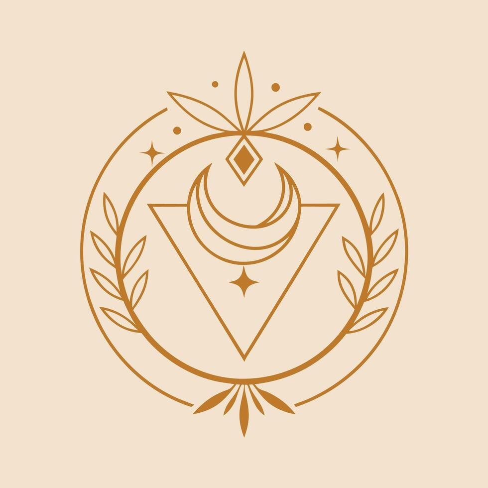 uma dourado círculo com uma flor e uma Estrela às a Centro, projetado Como uma minimalista emblema para feito à mão joia, crio uma minimalista emblema para uma feito à mão joalheria comércio eletrônico o negócio vetor