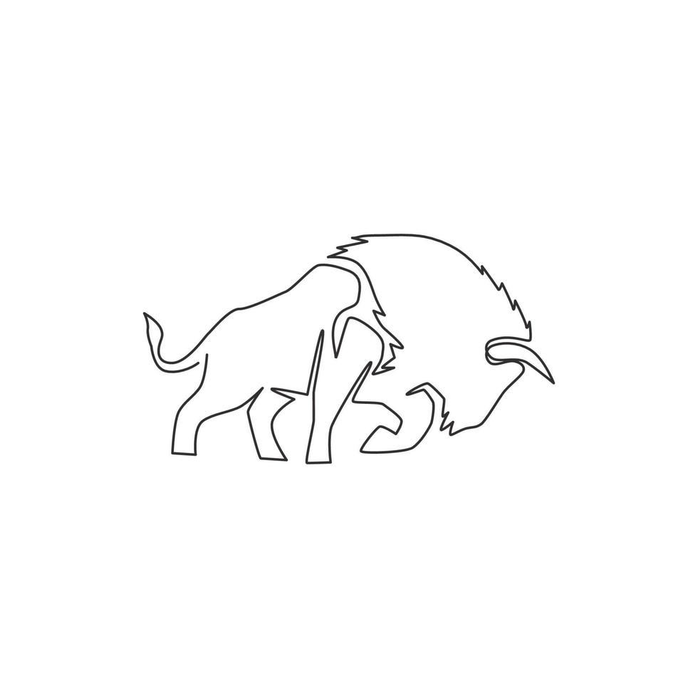 um desenho de linha única da identidade do logotipo do bisão americano orgânico saudável para gado de pecuária. conceito de mascote de grande búfalo para alimentos de carne enlatada. ilustração de desenho gráfico vetorial dinâmico de uma linha vetor