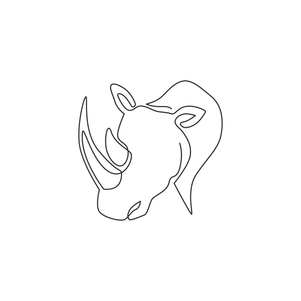 um desenho de linha contínua de uma cabeça de rinoceronte branco forte para a identidade do logotipo da empresa. conceito de mascote animal rinoceronte africano para safari de zoológico nacional. linha única desenhar desenho ilustração gráfico vetorial vetor