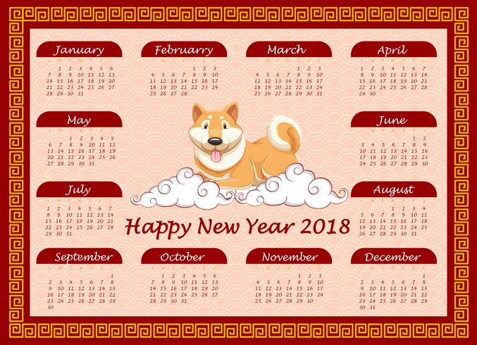 Modelo de calendário com cachorro fofo nas nuvens vetor