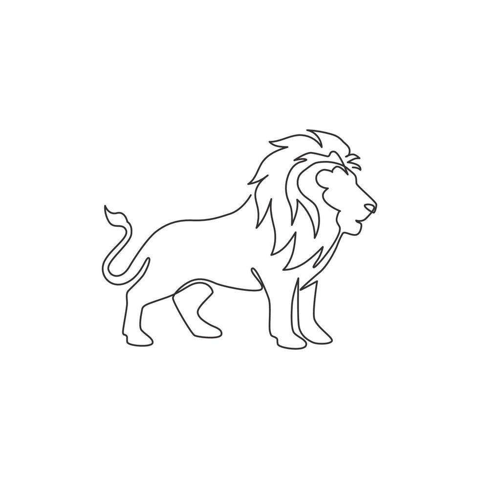 um desenho de linha contínua do rei da selva, leão para a identidade do logotipo da empresa. conceito de mascote animal forte felino mamífero para safari zoológico nacional. ilustração vetorial de desenho de desenho de linha única vetor