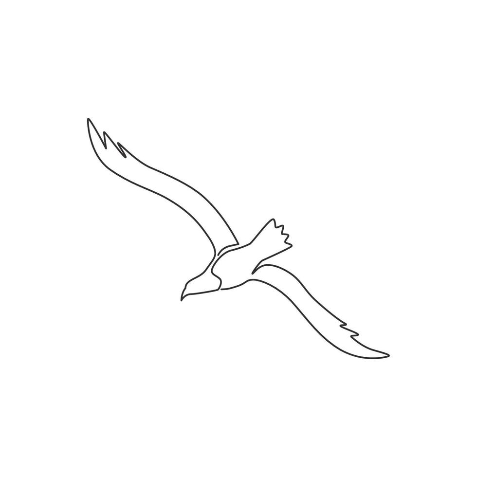 um desenho de linha contínua da gaivota da beleza para a identidade do logotipo da empresa marinha. conceito de mascote de belo pássaro voador para símbolo de navio de carga. ilustração moderna de desenho gráfico vetorial de linha única vetor