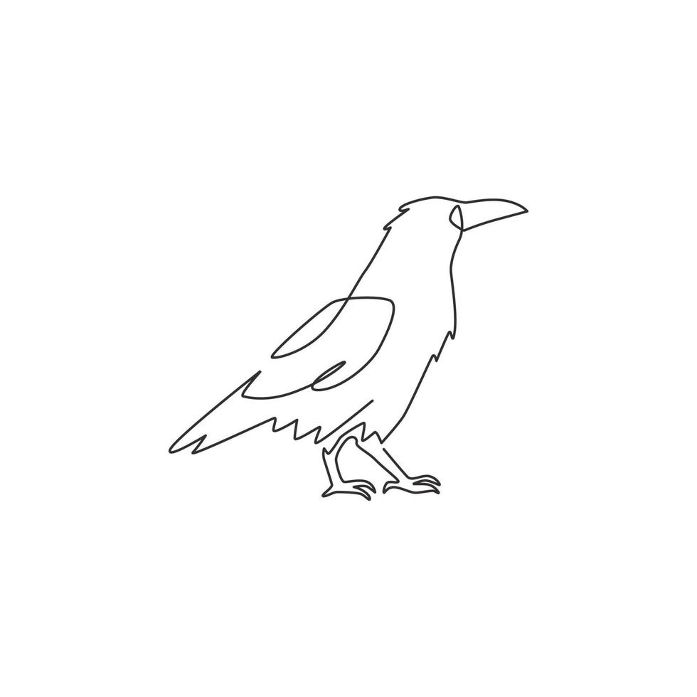 um único desenho de linha do misterioso corvo para a identidade do logotipo de negócios da empresa. conceito do mascote do pássaro do corvo para o ícone do cemitério. linha contínua dinâmica desenhar ilustração vetorial de design gráfico vetor