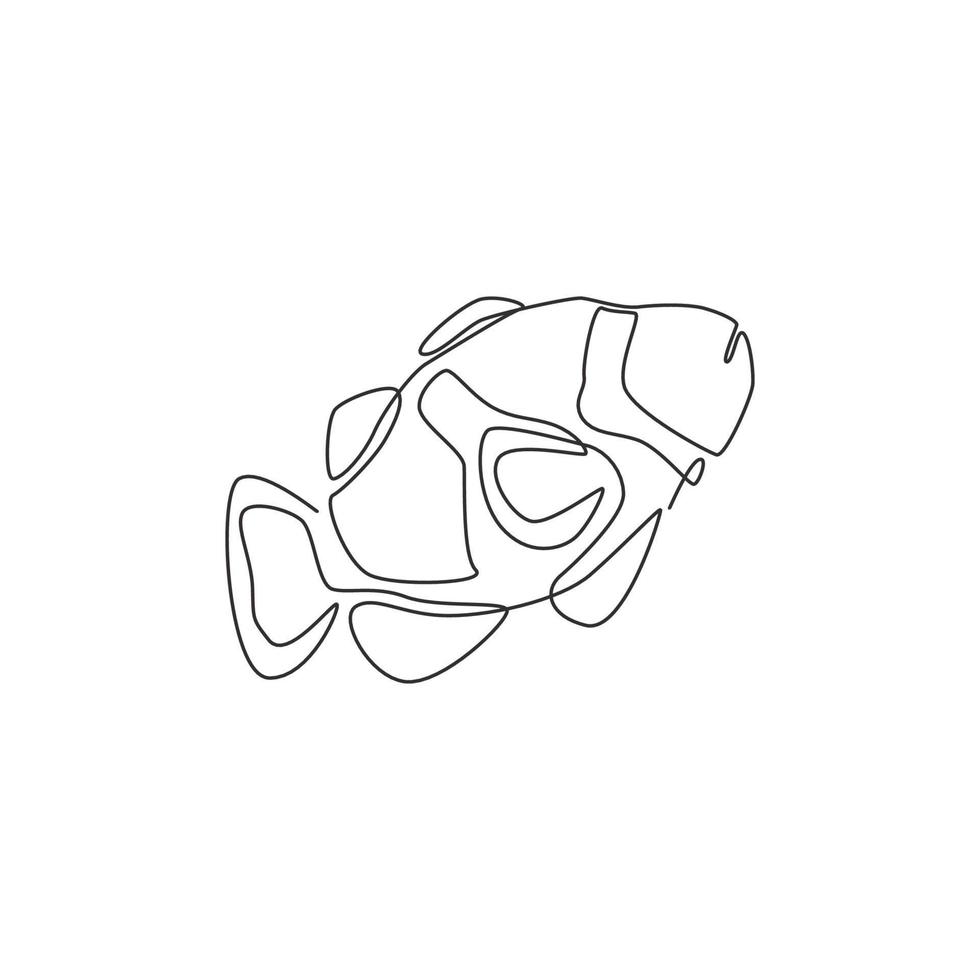 desenho de linha única contínua do peixe-palhaço da beleza para a identidade do logotipo aquático. conceito de mascote anemonefish bonito para o ícone do show de água. ilustração vetorial gráfico de desenho de uma linha vetor