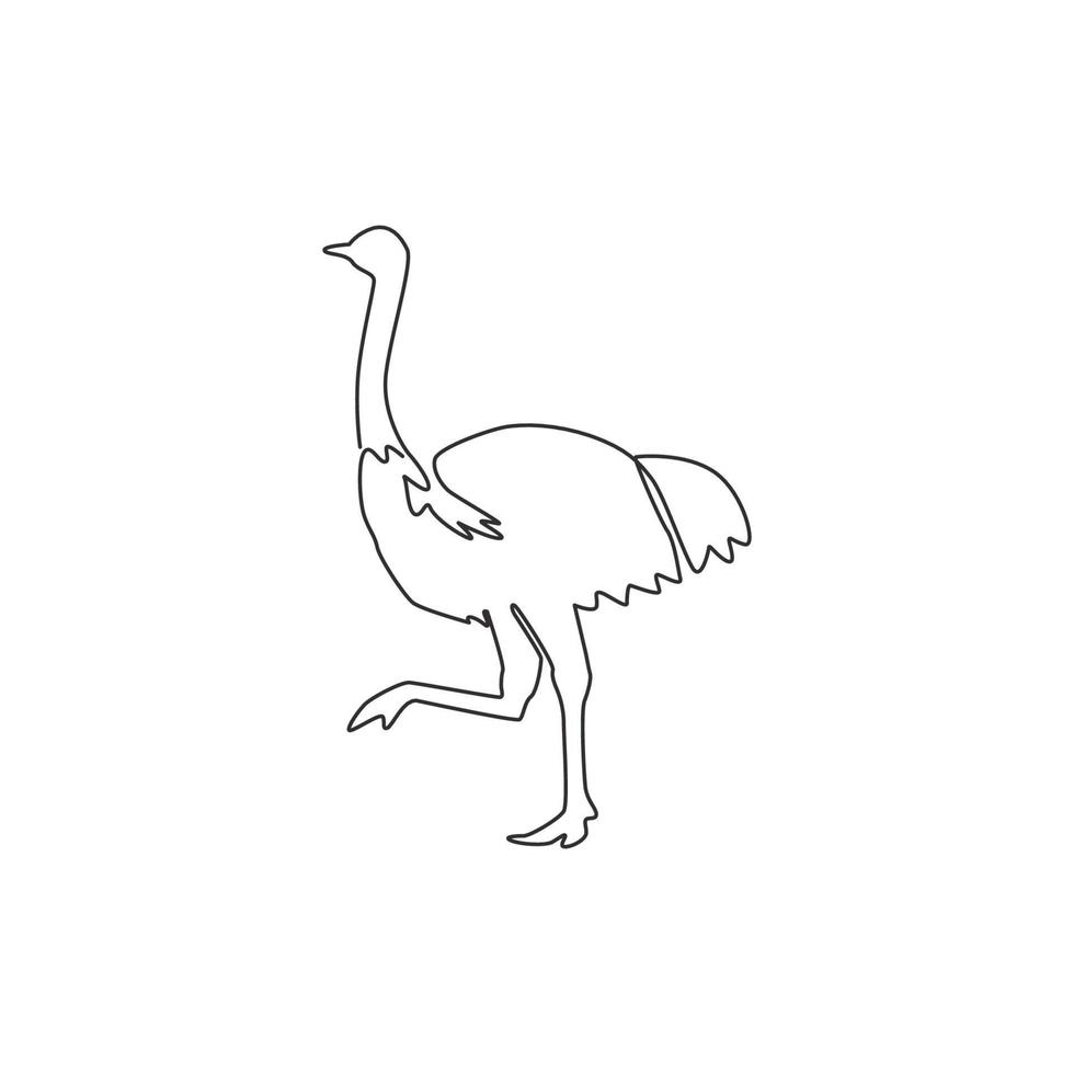 um único desenho de linha de avestruz gigante correndo para a identidade do logotipo. conceito de mascote de pássaro que não voa para ícone de safari park. ilustração em vetor gráfico design moderno linha contínua