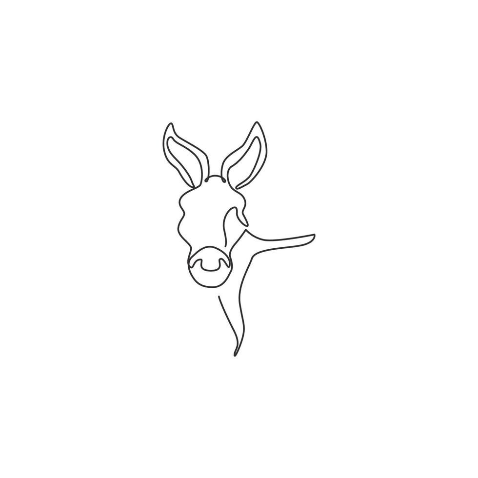 um desenho de linha única da cabeça de burro bonito para a identidade do logotipo da fazenda. pequeno conceito de mascote de cavalo para o ícone do zoológico nacional. ilustração em vetor desenho moderno linha contínua