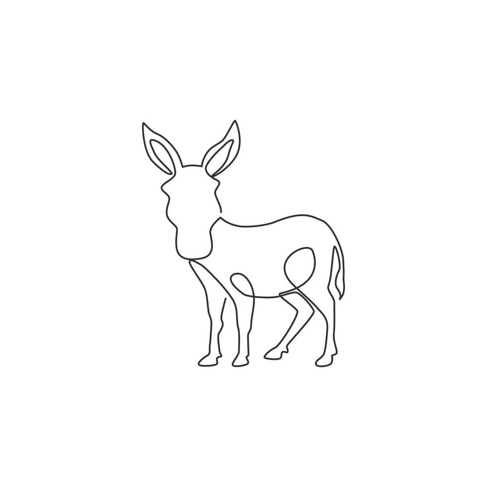um desenho de linha contínua de burro em pé para a identidade do logotipo. conceito de mascote de tamanho mini cavalo para ícone de rancho de burro. ilustração em vetor moderno desenho de linha única
