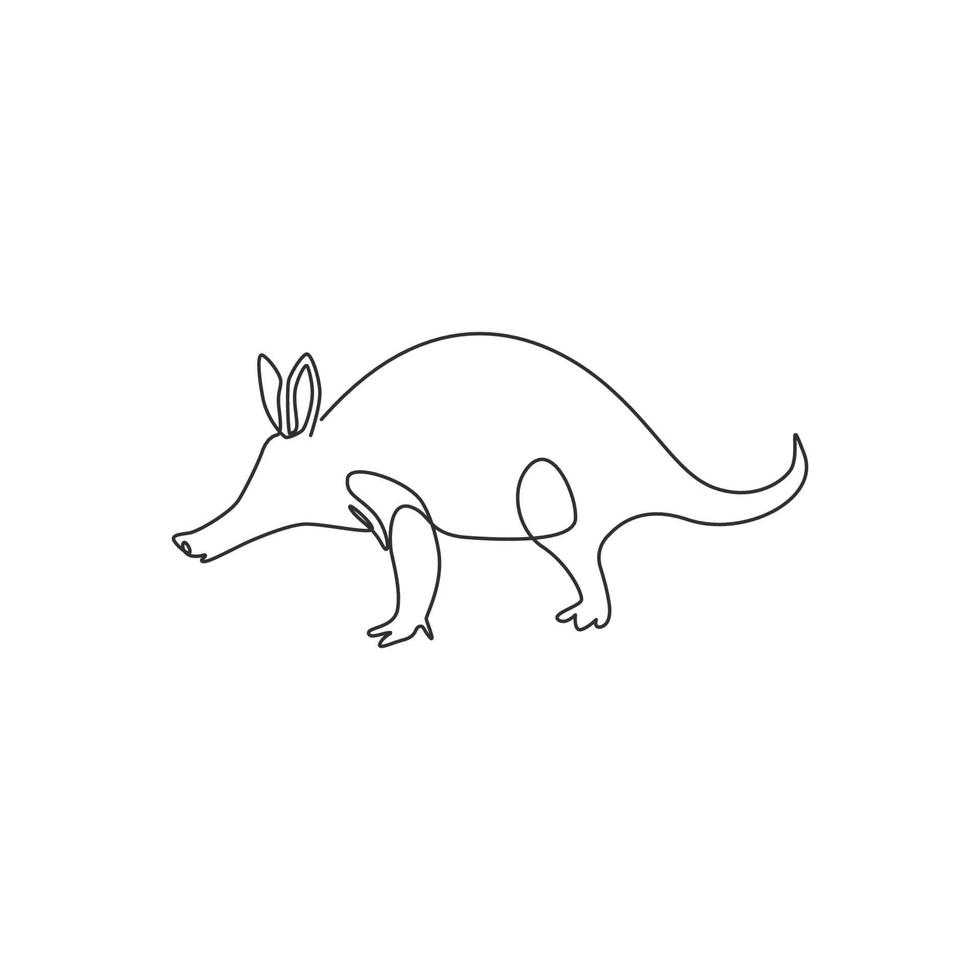 desenho de linha única contínua do adorável porco-da-terra para a identidade do logotipo da empresa. conceito de mascote de mamíferos afrotheres para ícone do parque nacional. ilustração gráfica de vetor moderno desenho de uma linha