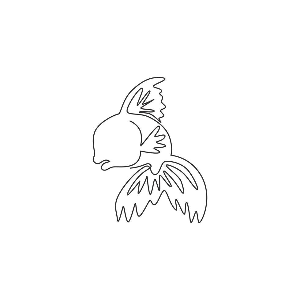 desenho de linha única contínua de um peixe dourado engraçado para a identidade do logotipo da empresa. conceito de mascote de peixe decorativo para ícone de aquário aquático. ilustração gráfica de vetor moderno desenho de uma linha