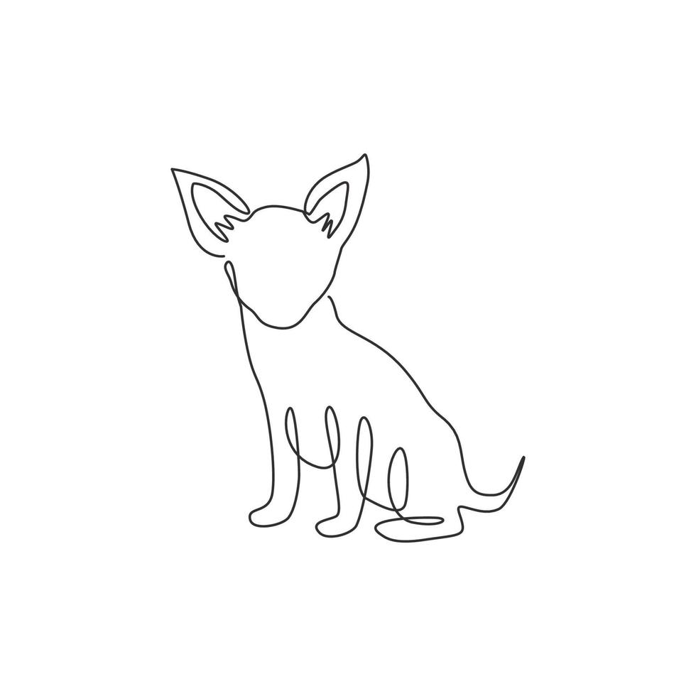 desenho de linha única de cachorro chihuahua engraçado para a identidade do logotipo da empresa. conceito de mascote de cão de raça pura para ícone de animal de estimação amigável de pedigree. ilustração gráfica de vetor moderno desenho contínuo de uma linha