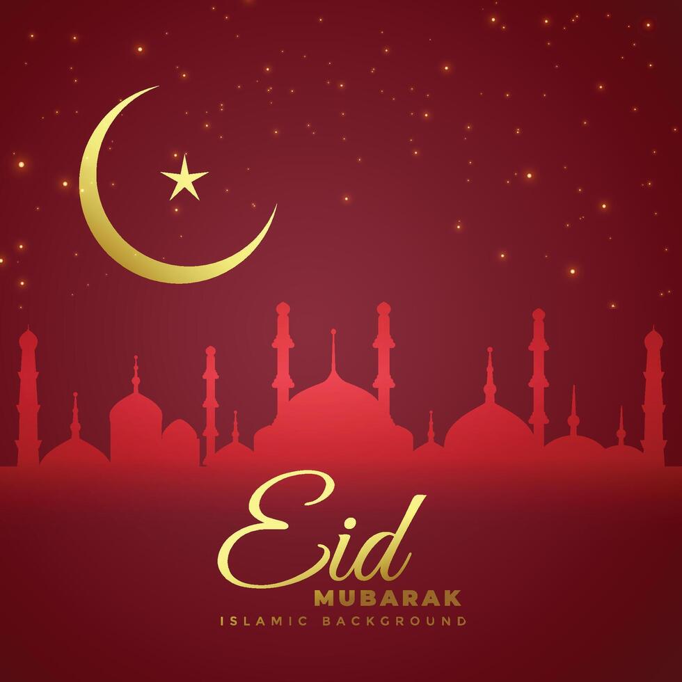 elegante vermelho eid Mubarak fundo com dourado lua vetor