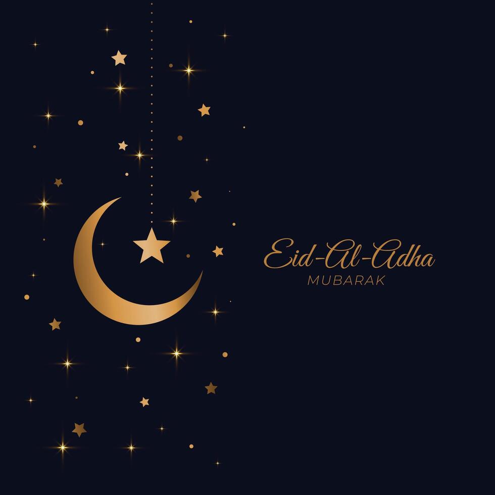 eid al adha lindo dourado lua e Estrela cumprimento vetor