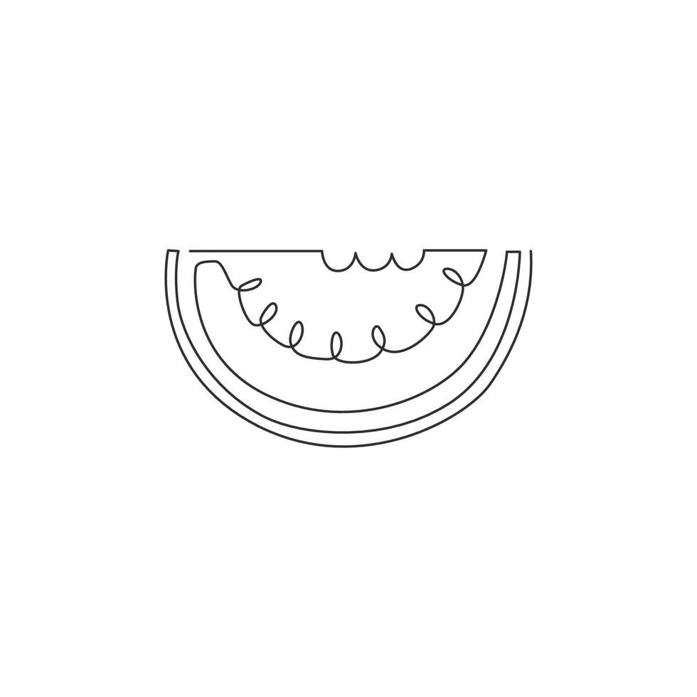 um desenho de linha contínua de melancia orgânica saudável fatiada para a identidade do logotipo do pomar. conceito de fruta fresca para ícone de jardim de frutas. ilustração gráfica de vetor moderno desenho de linha única