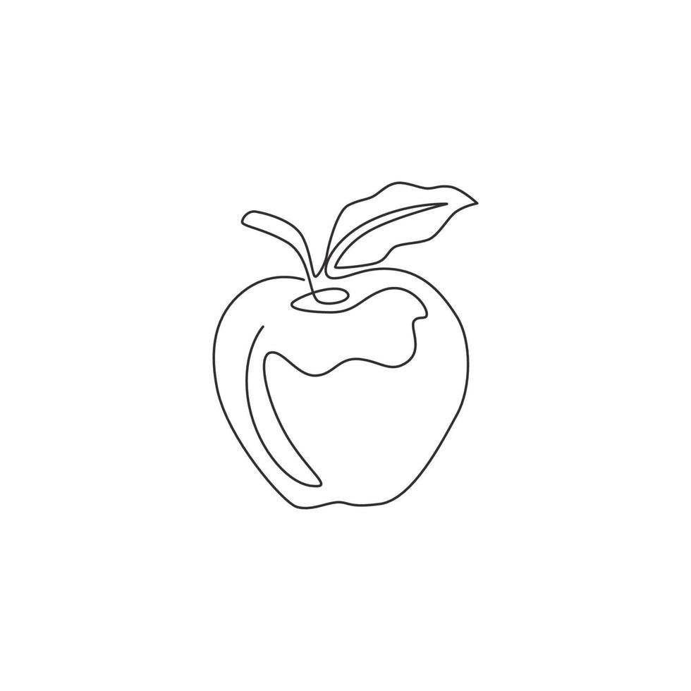 desenho de linha única de maçã orgânica inteira saudável para identidade do logotipo do pomar. conceito de fruta deliciosa fresca para o ícone do jardim de frutas. ilustração gráfica do vetor moderno desenho linha contínua