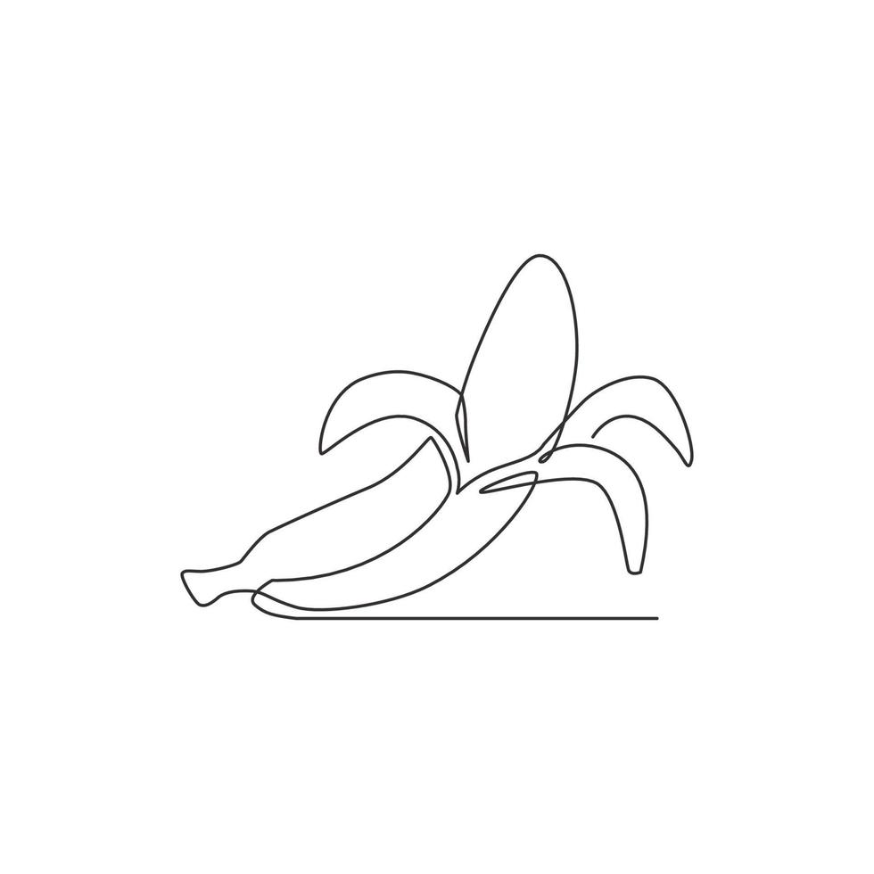 uma fatia de desenho de linha contínua banana orgânica madura saudável para a identidade do logotipo do pomar. ícone de jardim de frutas de conceito de frutas tropicais frescas. ilustração gráfica de vetor moderno desenho de linha única